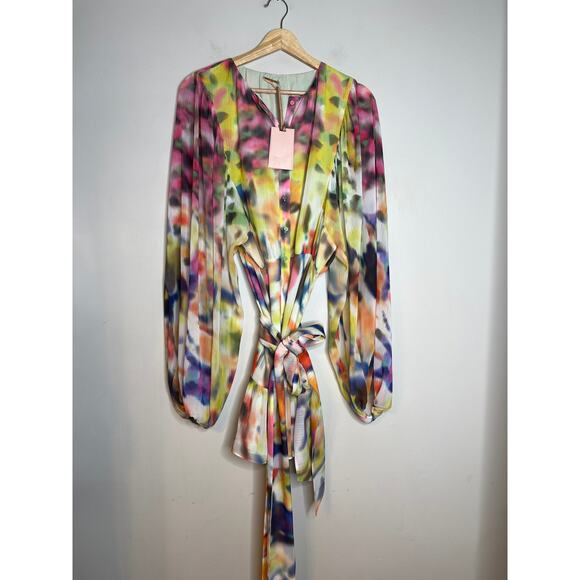 NWT Alexis Leonie Belted Abstract-Print Mini Dress Iridescent Size: Large - Picture 3 of 10
